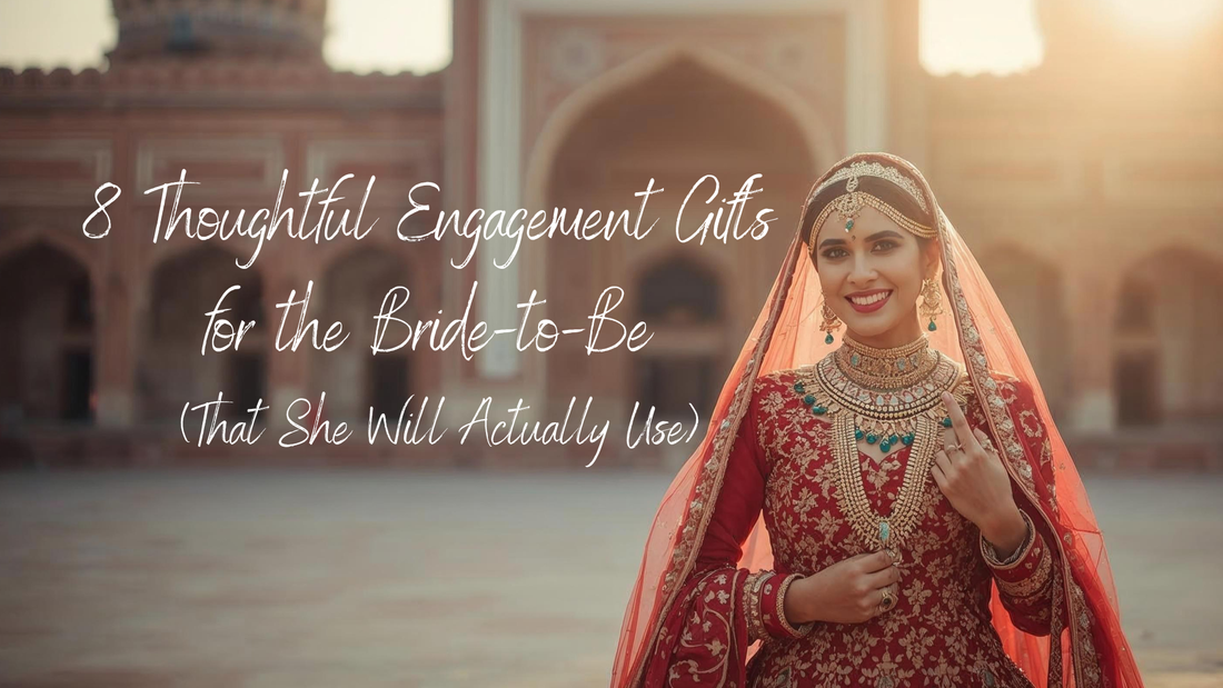 Indian bride-to-be in a red lehenga - thoughtful engagement gift ideas